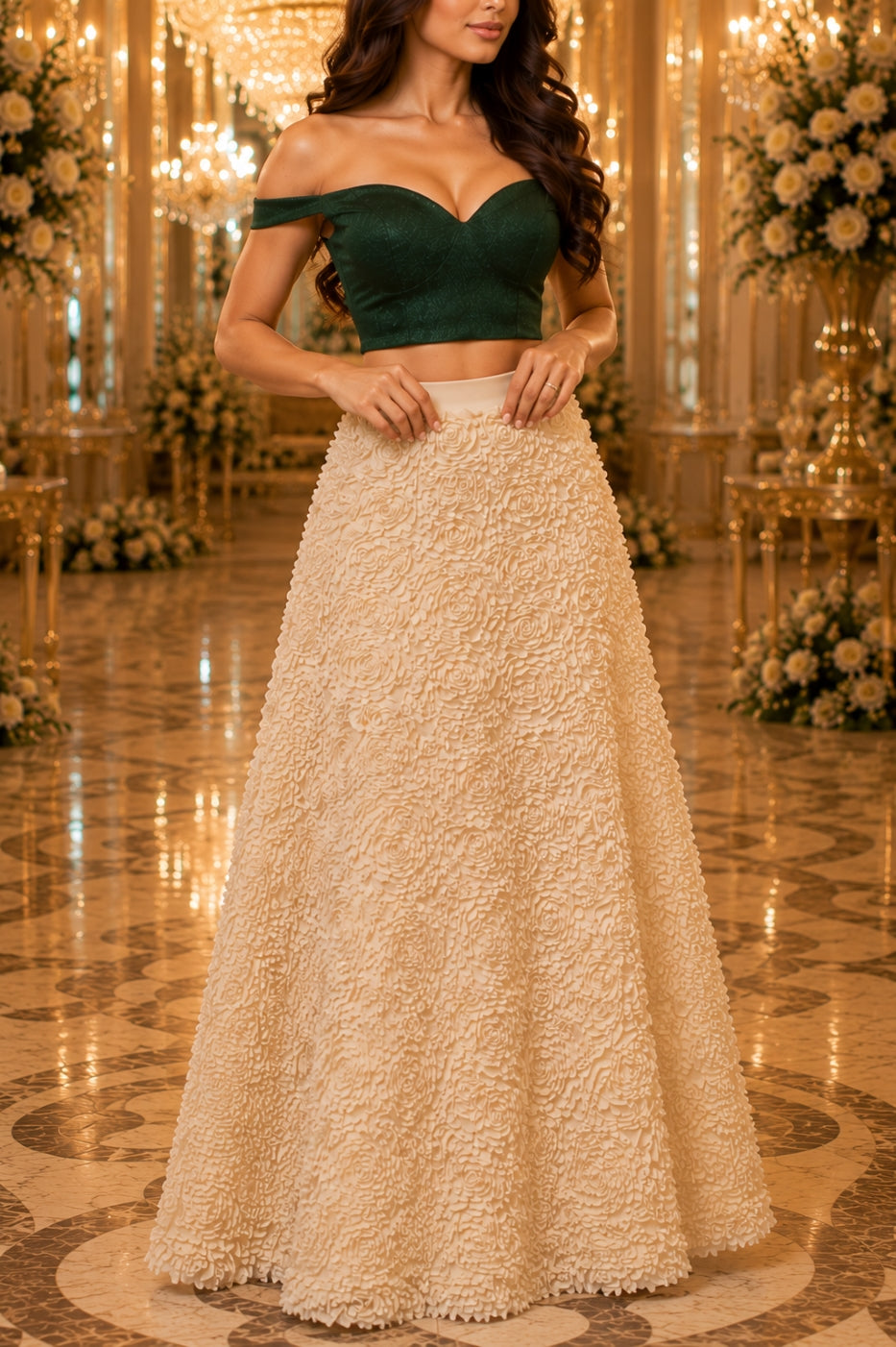 Light Luxury Evening Skirt  Women's Slim Fit Loose Warm Embroidered Petal Side Split Design Casual Skirt