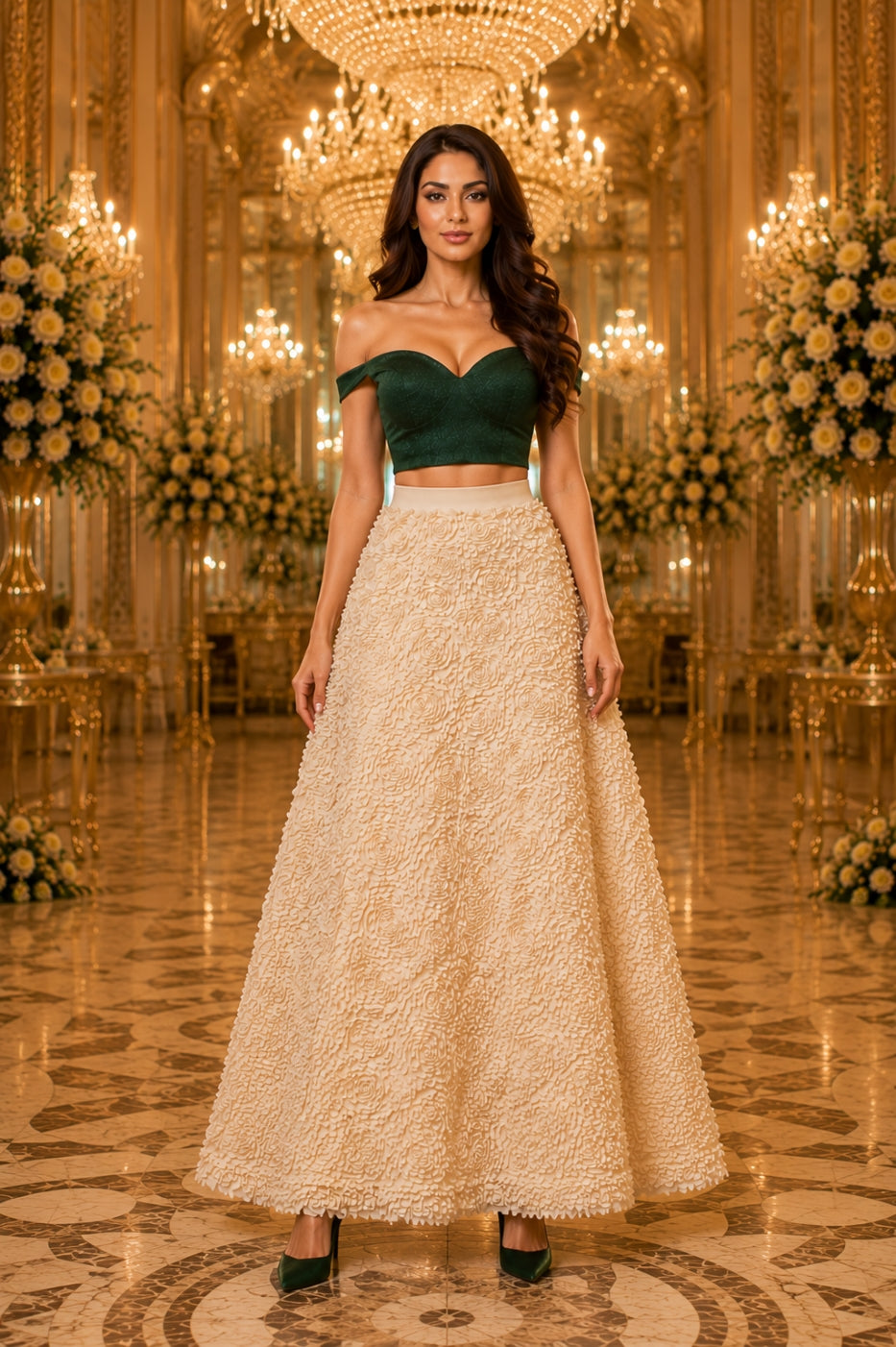 Light Luxury Evening Skirt  Women's Slim Fit Loose Warm Embroidered Petal Side Split Design Casual Skirt