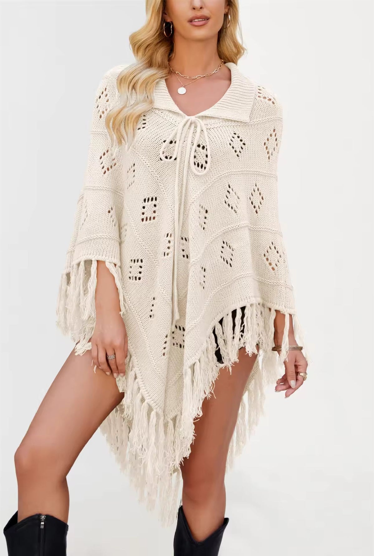 Fashionable Knitted Tassel Shoulder Wrap Sweater Women's Clothing Pullover Batwing Sleeve Jumpers Natalia Home Fashion    Natalia Home Fashion