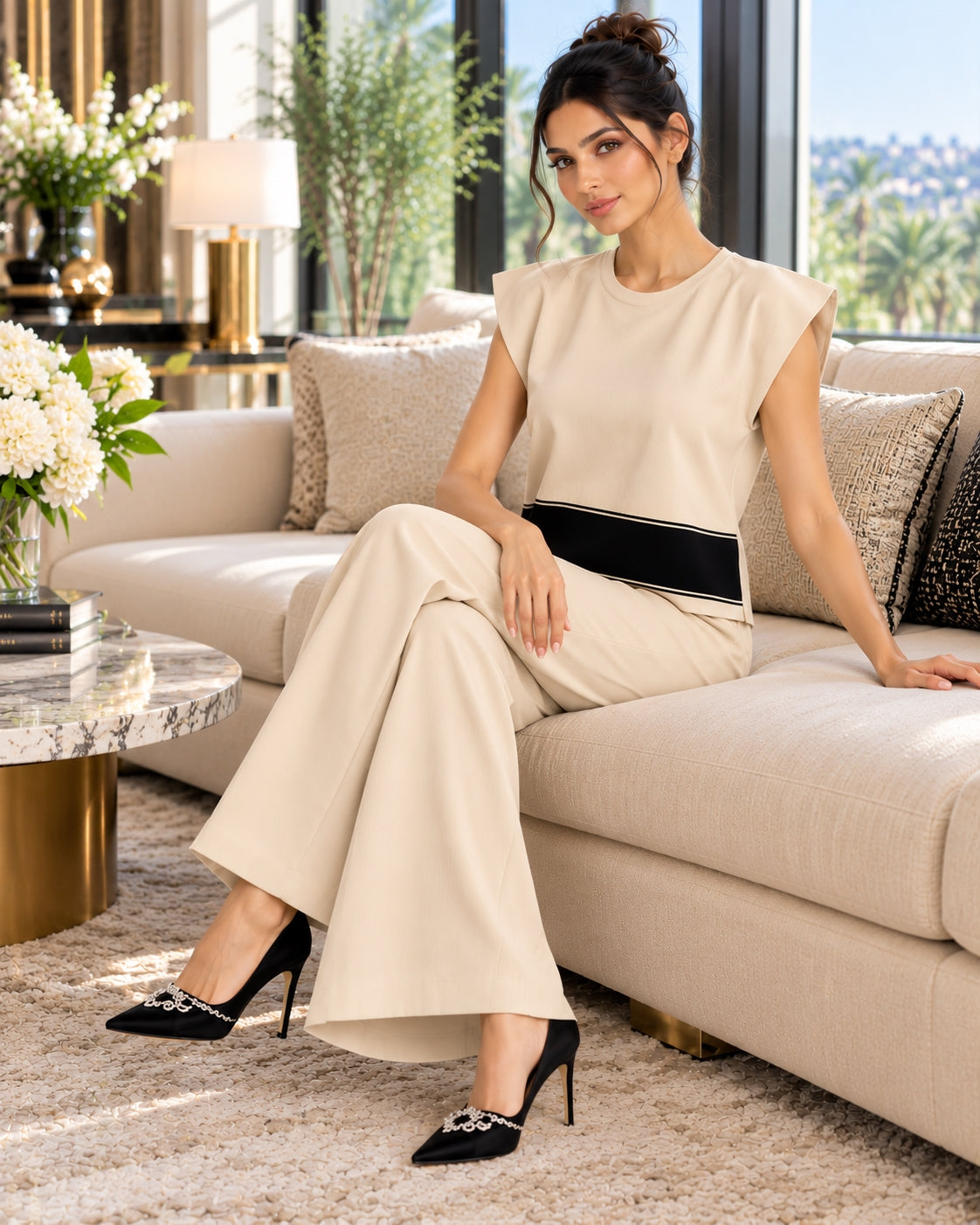 Clothing Suit Women's Knitwear Loose Slimming High-waisted Wide-leg Trousers Fashionable Two-piece Set Natalia Home Fashion    Natalia Home Fashion