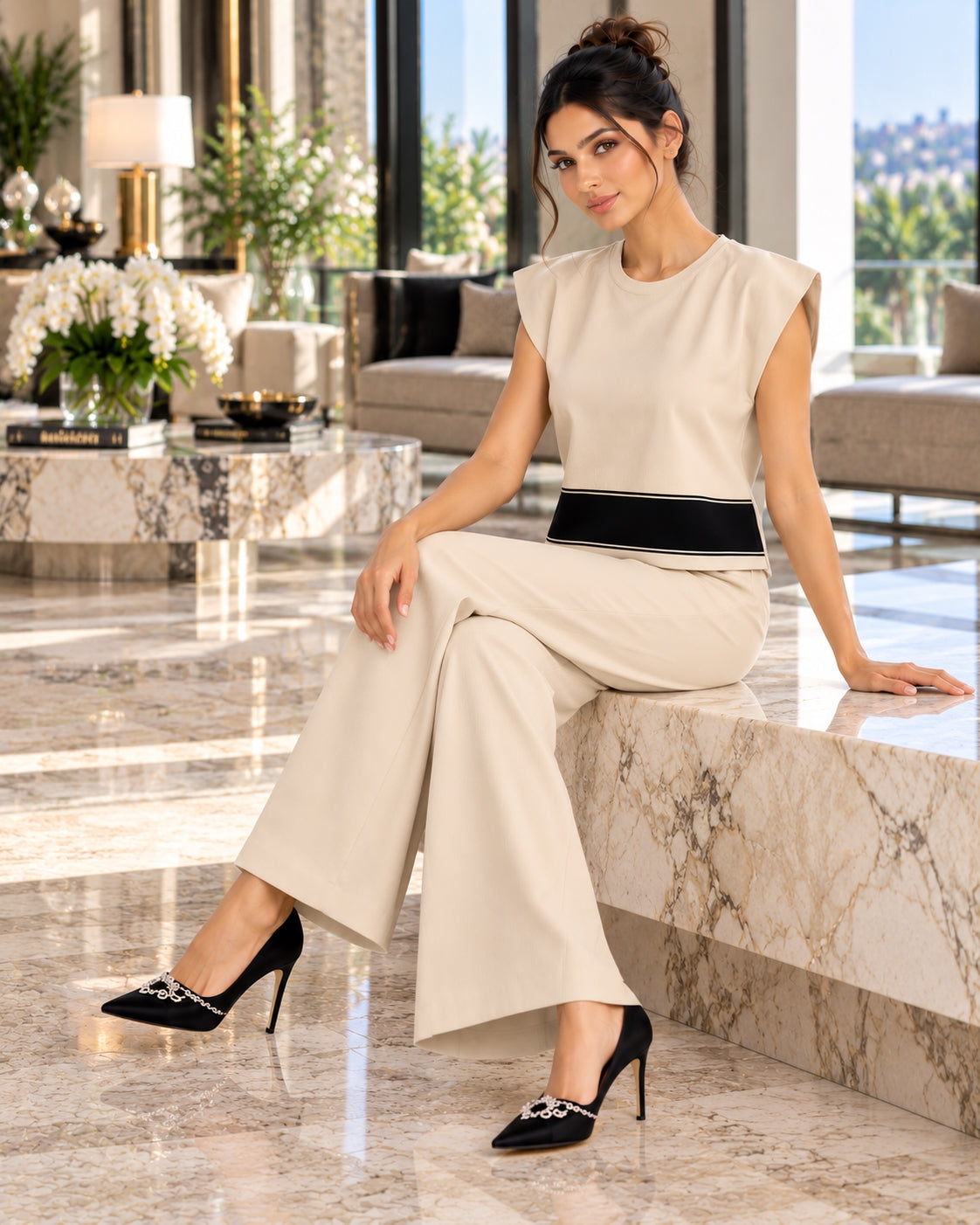 Clothing Suit Women's Knitwear Loose Slimming High-waisted Wide-leg Trousers Fashionable Two-piece Set Natalia Home Fashion    Natalia Home Fashion