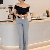 Summer Off Shoulder Bow Short Sleeve T-Shirt Women Stylish Ruched Slash Neck Cropped Tops Daily All-Match Solid Slimming Blouses Natalia Home Fashion    Natalia Home Fashion