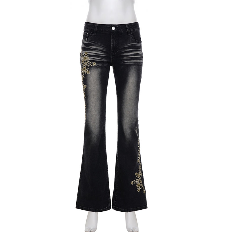 Embroidered Washed Old Jeans Women's Autumn Butterfly Slim-fitting and Thin Casual Micro-pull Pants Natalia Home Fashion    Natalia Home Fashion