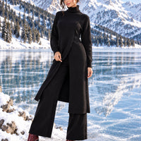 Women Knitted 2 Pieces Set Turtleneck Long Pullovers Sweaters & Wide Leg Pants Thicken Warm Sweater Sets Natalia Home Fashion    Natalia Home Fashion