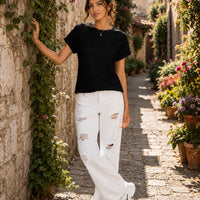 Women's Casual Round Neck Jacquard Short Sleeve Top T-shirt Leisure Commute Women Clothing