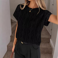 Women's Casual Round Neck Jacquard Short Sleeve Top T-shirt Leisure Commute Women Clothing