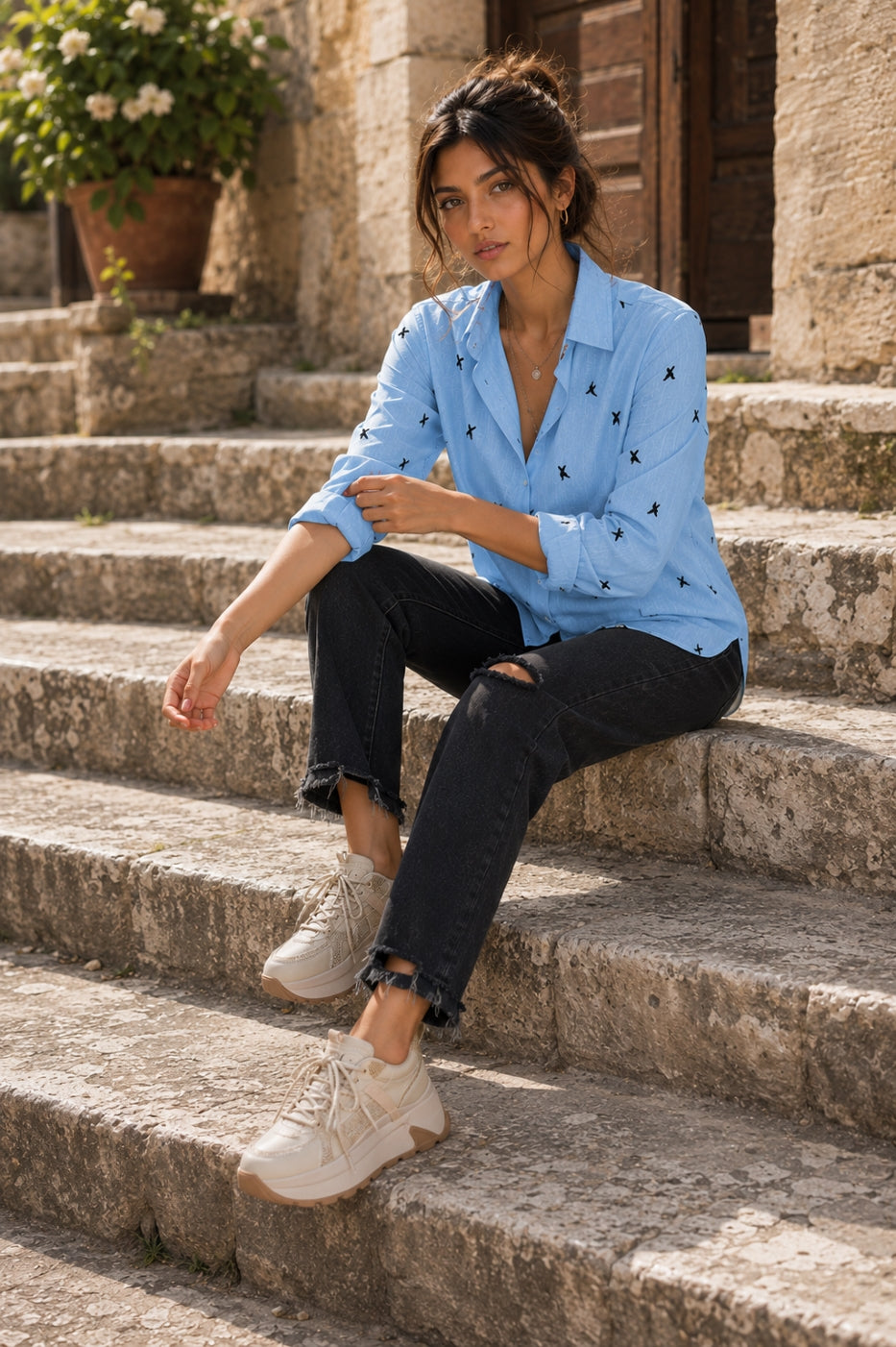 Elegant Cotton Linen Shirts Women Casual Solid Button Lapel Blouses Shirts Autumn Winter Long Sleeve Loose Tops Tunic Blouse Natalia Home Fashion    Natalia Home Fashion