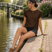 Women's Casual Round Neck Jacquard Short Sleeve Top T-shirt Leisure Commute Women Clothing