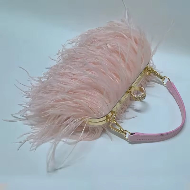 Women Ostrich Feather Clutch Purse Evening Bag Handbag Fluffy Purse Clutch Feather Evening Handbag For Wedding Anniversary Party