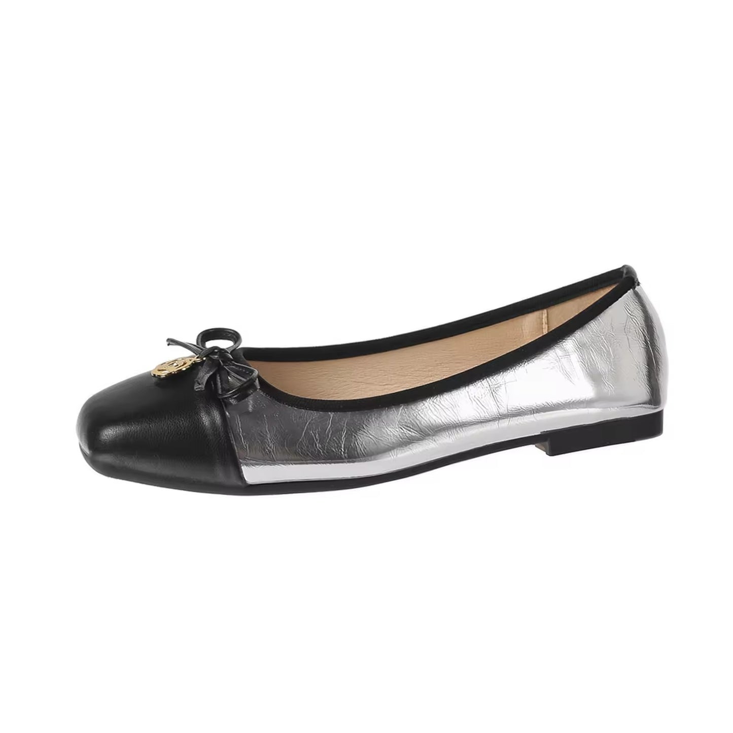 Woman Bowknot Square Toe Lady Barefoot Boat Flats Metal Elegant Ballerina Party Mary Jane Shoes