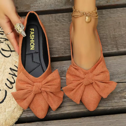 Fashion Print Bowtie Women's Flats Flock Round Toe Slip On Ballet Flats For Woman Ladies Casual Boat Shoes