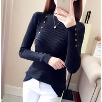 Half High Neck Sweater Women's New Style Pullover Knit Sweater with Button Up Long Sleeves Slim Fit Tight Fitting Bottom Shirt