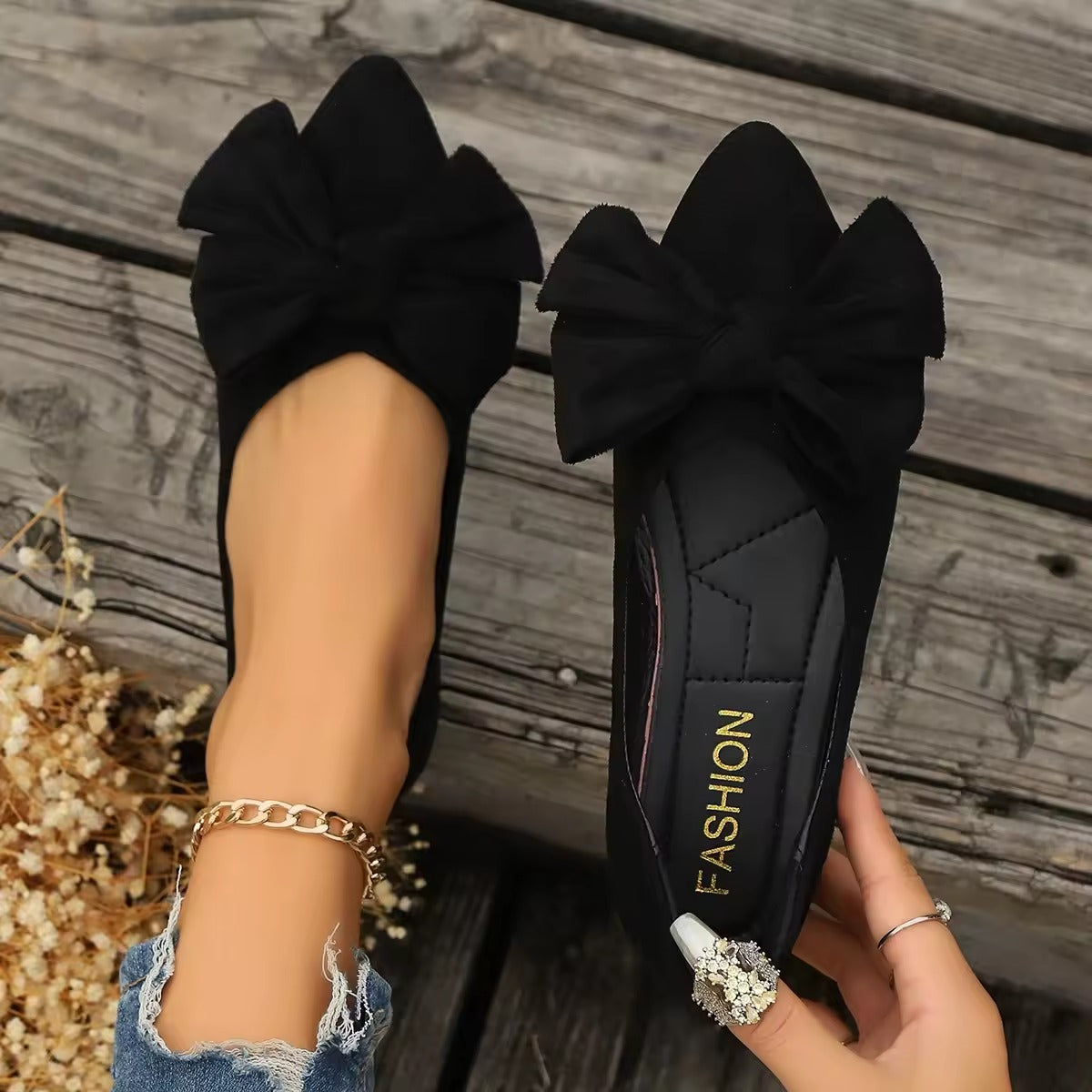 Fashion Print Bowtie Women's Flats Flock Round Toe Slip On Ballet Flats For Woman Ladies Casual Boat Shoes