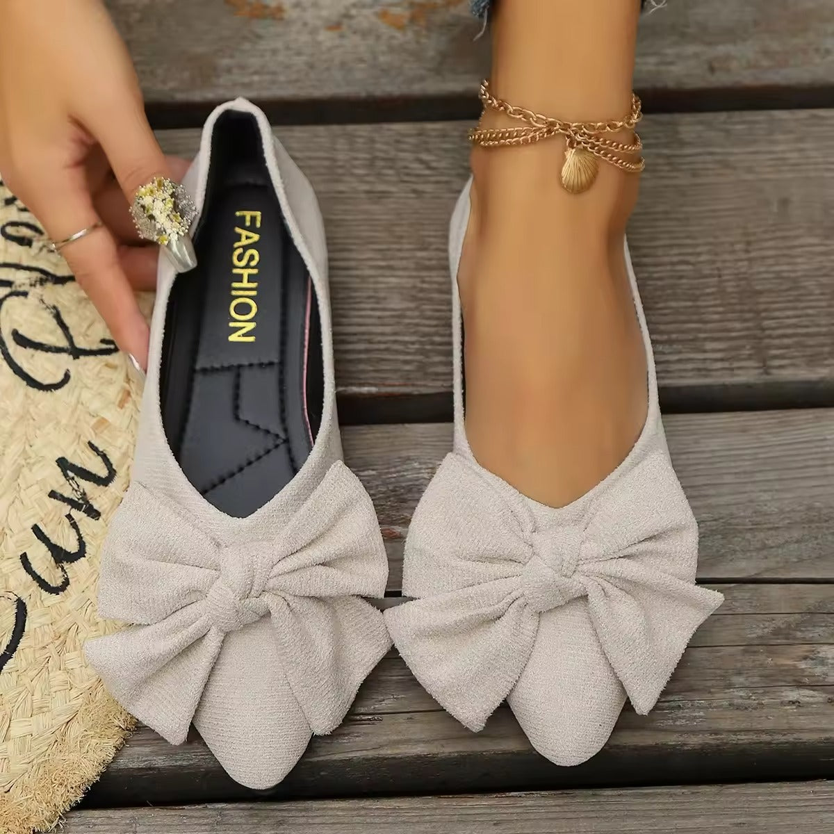 Fashion Print Bowtie Women's Flats Flock Round Toe Slip On Ballet Flats For Woman Ladies Casual Boat Shoes