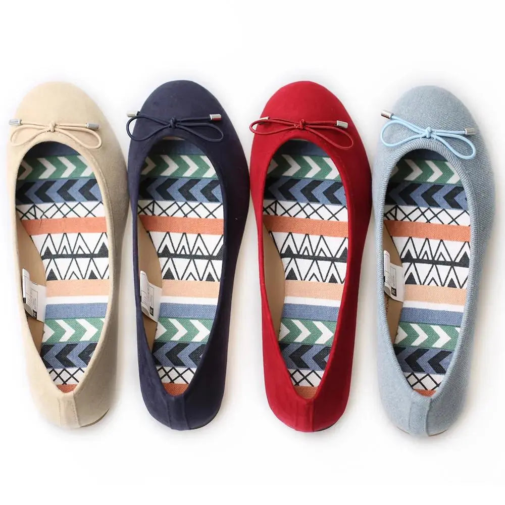 fashion basic fabric upper popular printing soft insole elastic bow flat ballrina shoes My Store