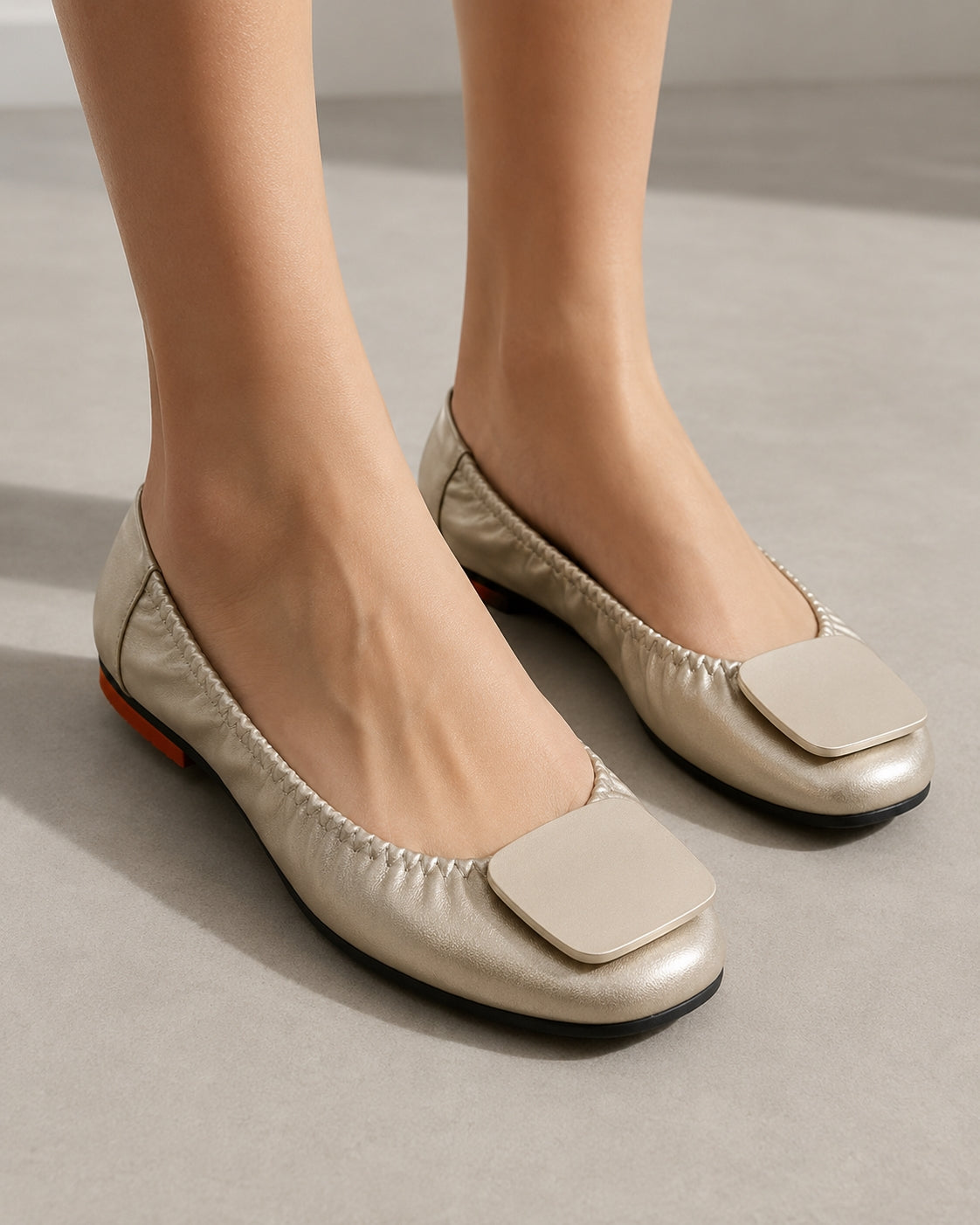Light Metal buckle roll-up flats ladies shoes cozy moccasins sequined cloth foldable ballet flats