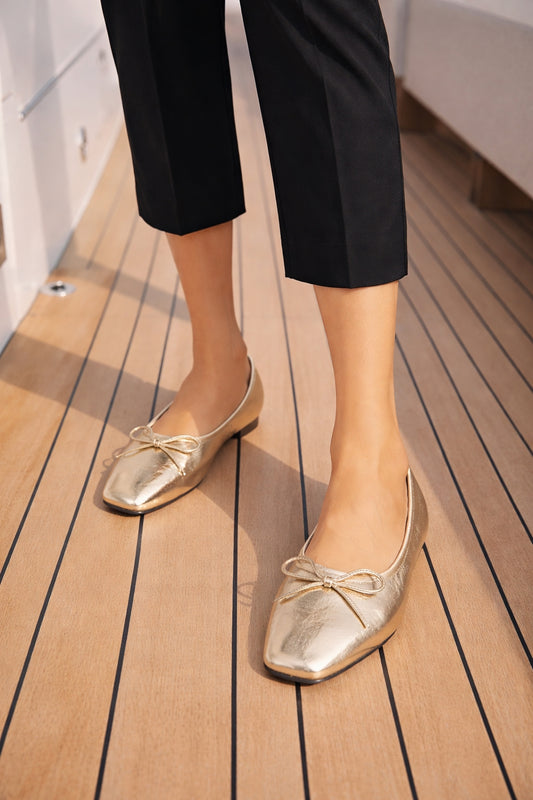 Fashion Top Grade Genuine Leather Elegant Single Shoes with Bowknot Flat Ballet Shoes for Women