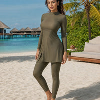 Arab Swimsuit Two-piece Conservative Beach Surfing Sun Protection Swimsuit Muslim Solid Color Long Sleeved Pants Full Wrap Swims
