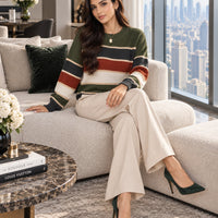 Women's Winter Clothing Oversized Striped Round Neck Ribbed Casual Sweater for Women Women's And Female Clothing Natalia Home Fashion    Natalia Home Fashion