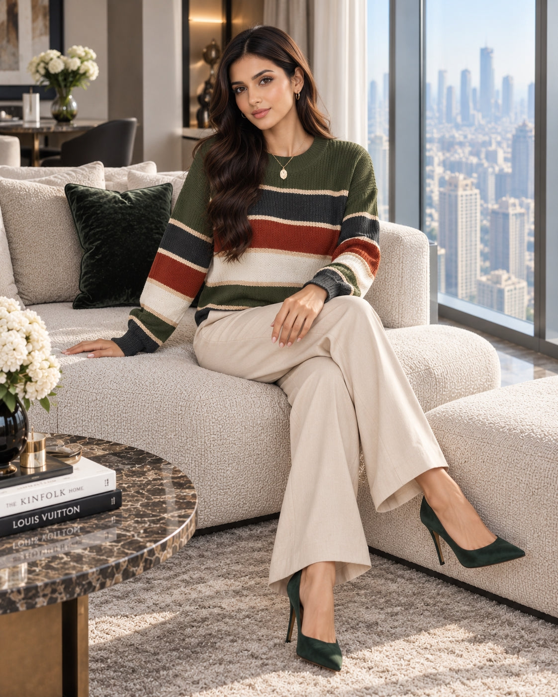 Women's Winter Clothing Oversized Striped Round Neck Ribbed Casual Sweater for Women Women's And Female Clothing Natalia Home Fashion    Natalia Home Fashion