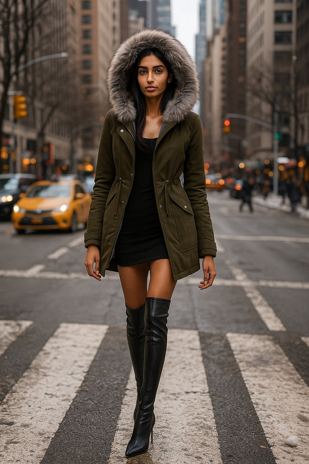 Warm Cotton Jacket with Zipper And Hood Women's Fashionable Slim Fit Coat Long Sleeve Thermal Outerwear - Natalia Home Fashion