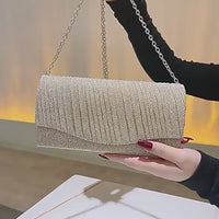 Fashion Shell Shape Evening Bags Metallic Chains Ruffles Elegant Sling Bags For Women Messenger Shoulder Bags