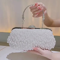 New Vintage Chain Metal Handle Pearl Weave Bag Pearl Clutch Evening Bag For Women