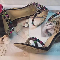 Fashion Colorful Bling Crystal Reflective Lady Sexy Metal Stud sandals Rivet Glitter Women Sandal Heels for Ladies