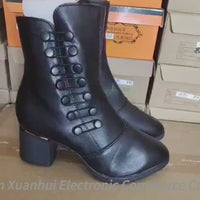 Fashion mid-heel mid-leg cotton soft soled mother shoes winter ankle footwear boots heels for women