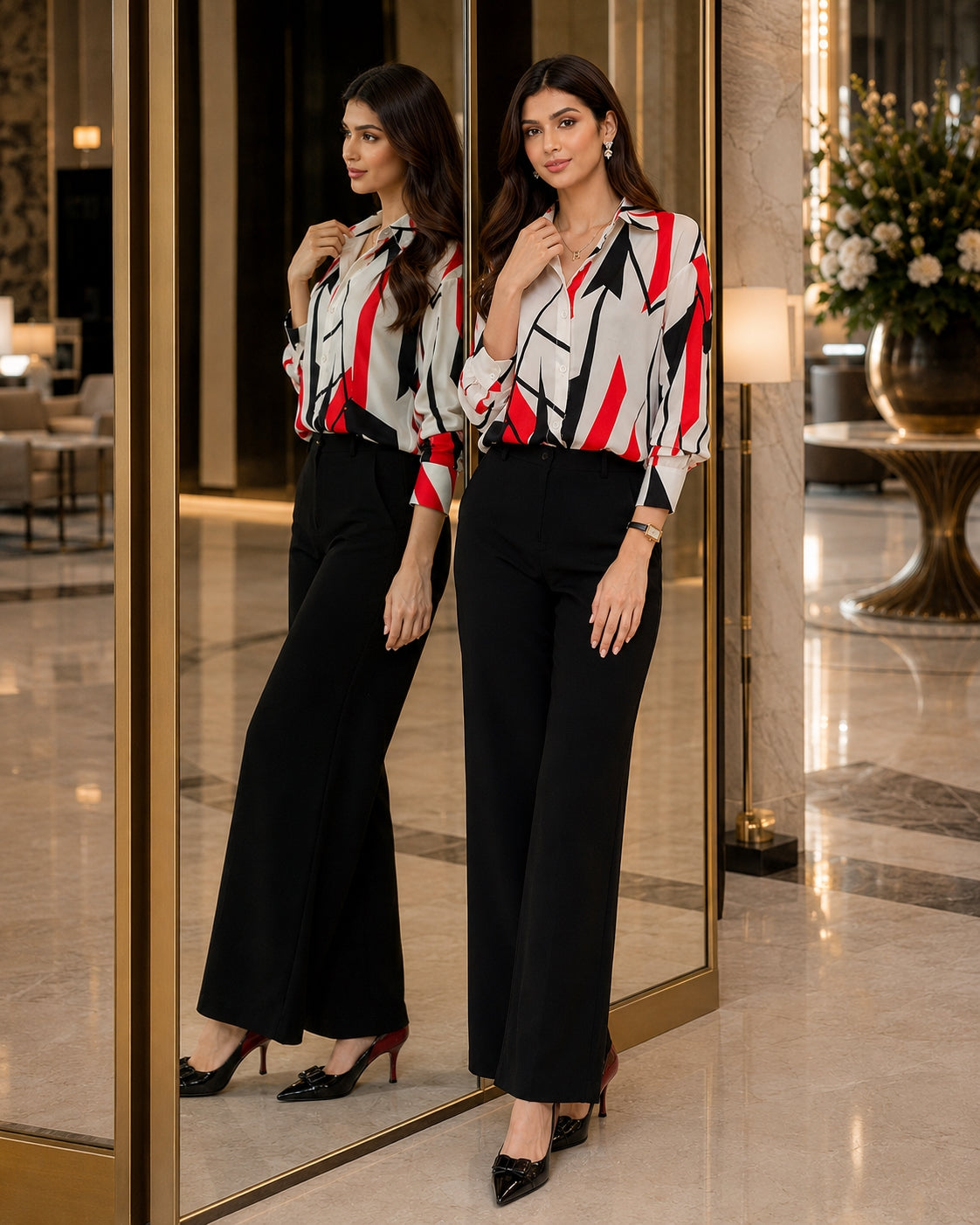 Women Temperament Print Shirt Long Sleeve Fashion Loose Shirts Ladies Lightweight Work Blouse