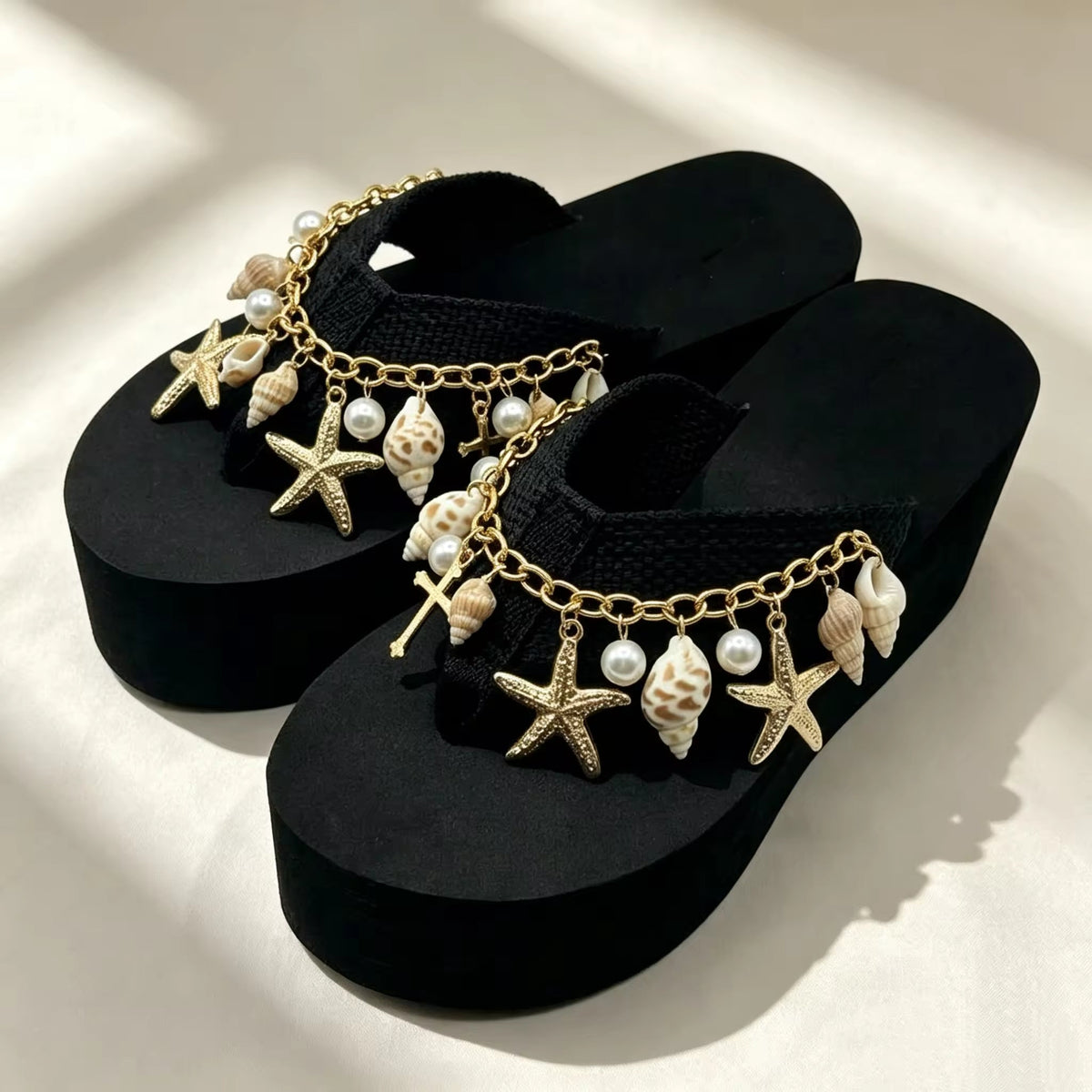 Floral Thick Bottom Sandals Women's Outdoor EVA Buckle Foot Slippers Anti-Slip Heightening Beach Shoes Fashionable Thong Natalia Home Fashion    Natalia Home Fashion