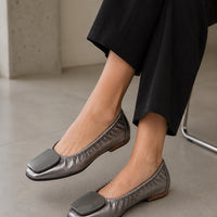 Light Metal buckle roll-up flats ladies shoes cozy moccasins sequined cloth foldable ballet flats
