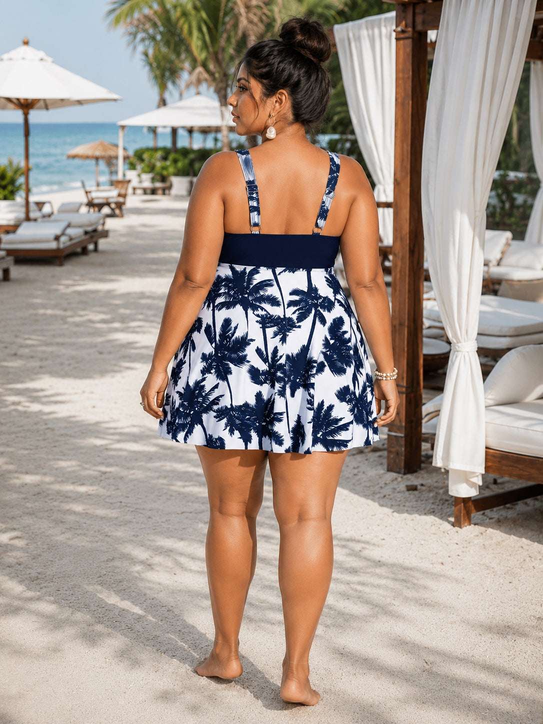Oversize Bikini for Women Print Patchwork Dress Split Swimsuit V-neck Suspender Backless Beach Vacation Swimwear Summer