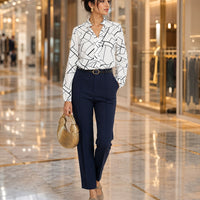 Women's Random Striped Blouse Slim Long Sleeve Printed Turn Down Collar Shirts Single-breasted Office Lady Shirt