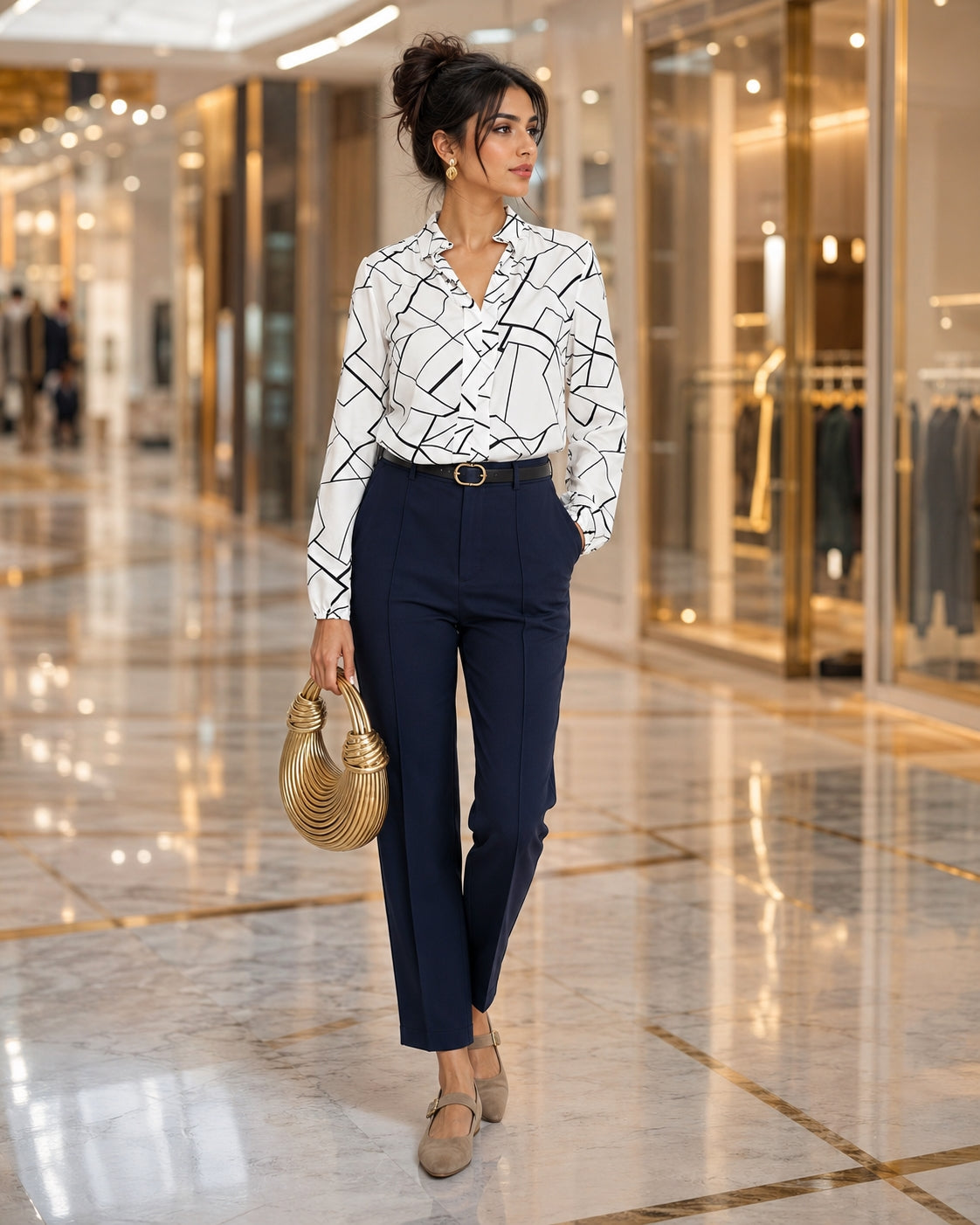 Women's Random Striped Blouse Slim Long Sleeve Printed Turn Down Collar Shirts Single-breasted Office Lady Shirt