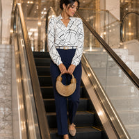 Women's Random Striped Blouse Slim Long Sleeve Printed Turn Down Collar Shirts Single-breasted Office Lady Shirt