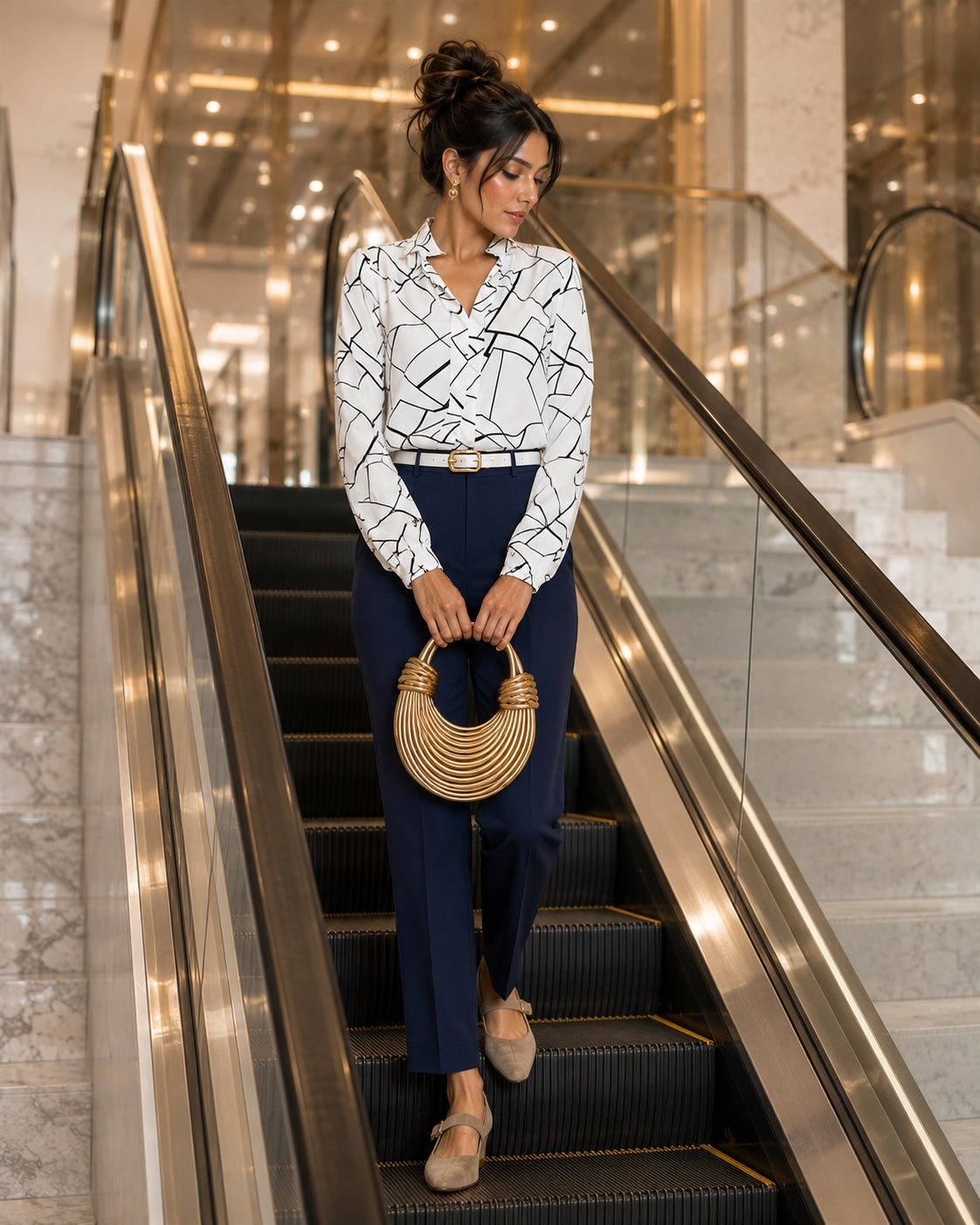 Women's Random Striped Blouse Slim Long Sleeve Printed Turn Down Collar Shirts Single-breasted Office Lady Shirt