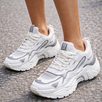 Casual Sporty Women's Shoes Fashion Versatile Thick Sole Increased Height Lightweight Breathable White Shoes