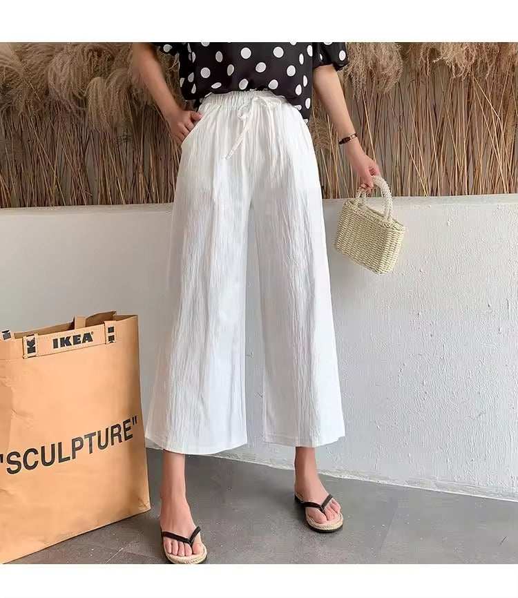 Casual Baggy Wide Leg Trousers Women Summer Thin Comfy Breathable Ankle Length Pants Vintage Loose Cotton Linen Straight Pants
