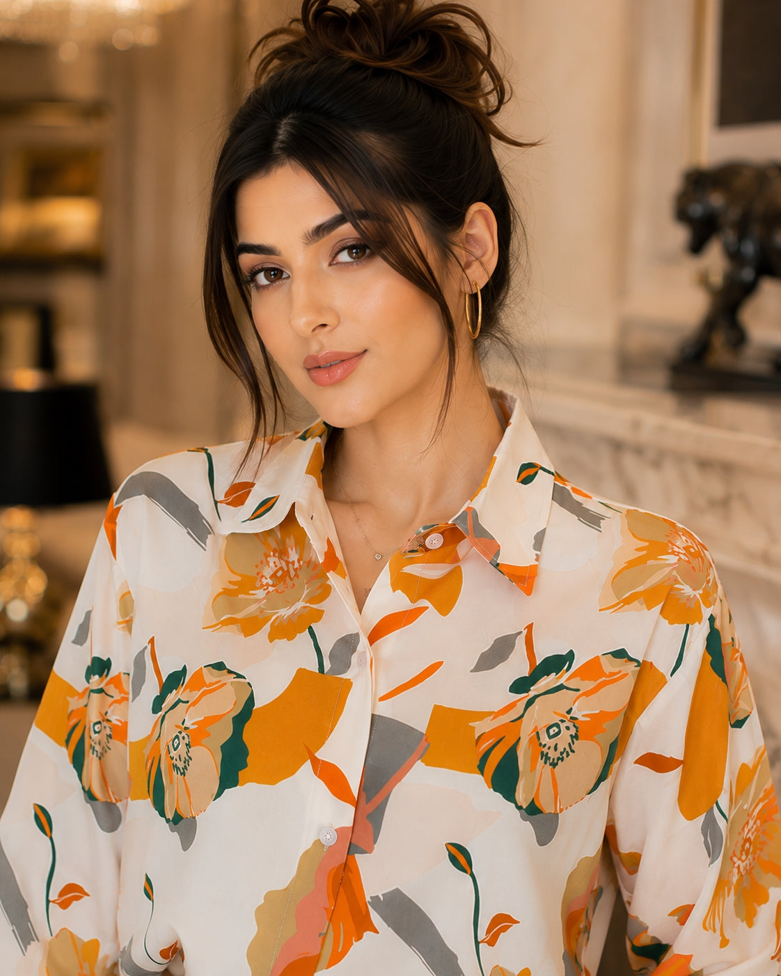 Vintage Style for Women Long Sleeve Flower Printed Spring Autumn semi formal Style Elegant Single Breasted Shirt