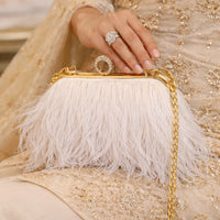 Women Ostrich Feather Clutch Purse Evening Bag Handbag Fluffy Purse Clutch Feather Evening Handbag For Wedding Anniversary Party