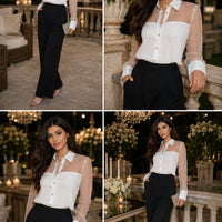 Women's Button Down Shirt Long Sleeve Casual Chiffon Blouse Collared Loose Casual Work Office Top