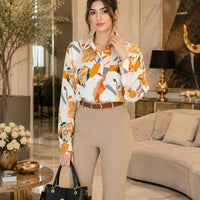 Vintage Style for Women Long Sleeve Flower Printed Spring Autumn semi formal Style Elegant Single Breasted Shirt