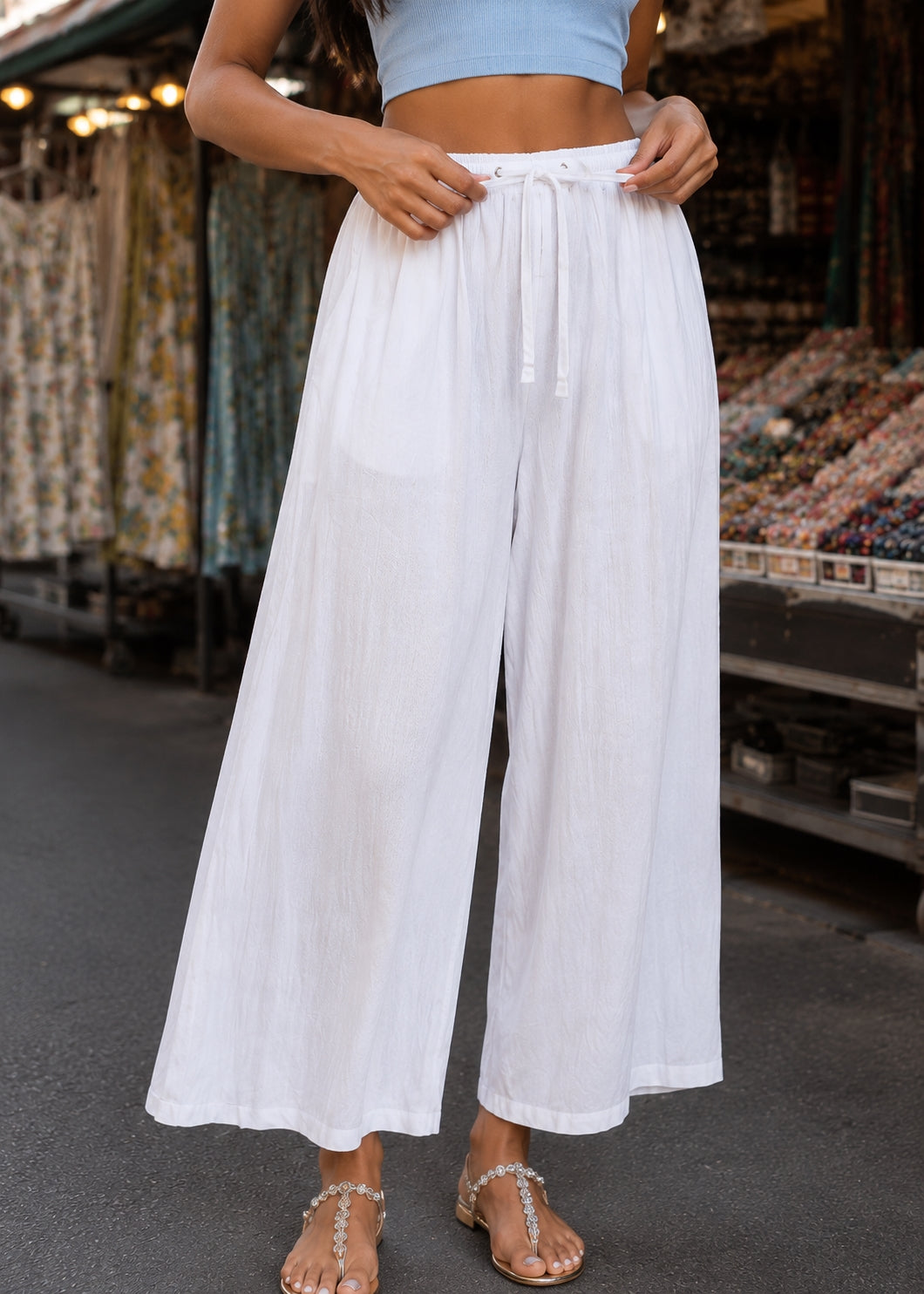 Casual Baggy Wide Leg Trousers Women Summer Thin Comfy Breathable Ankle Length Pants Vintage Loose Cotton Linen Straight Pants