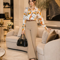 Vintage Style for Women Long Sleeve Flower Printed Spring Autumn semi formal Style Elegant Single Breasted Shirt