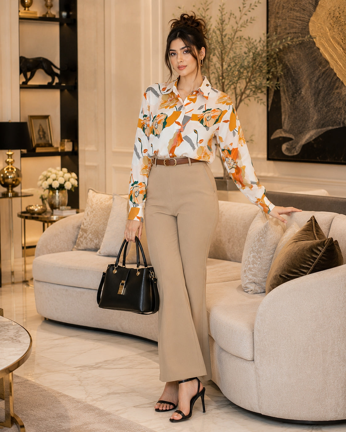 Vintage Style for Women Long Sleeve Flower Printed Spring Autumn semi formal Style Elegant Single Breasted Shirt