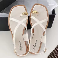 Women's Roman Style Toe-Over Sandals Flat Bottom Outdoor Wear Crossbody PVC Material Anti-Slip Low Heel Footwear