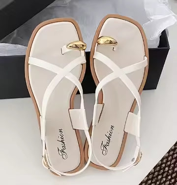 Women's Roman Style Toe-Over Sandals Flat Bottom Outdoor Wear Crossbody PVC Material Anti-Slip Low Heel Footwear