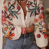 Women's Printed Shirt Long Sleeve Loose Button Cardigan Top Trendy Fashion Casual Blouses for Female