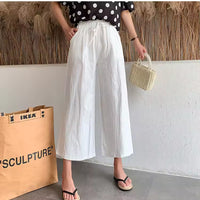 Casual Baggy Wide Leg Trousers Women Summer Thin Comfy Breathable Ankle Length Pants Vintage Loose Cotton Linen Straight Pants
